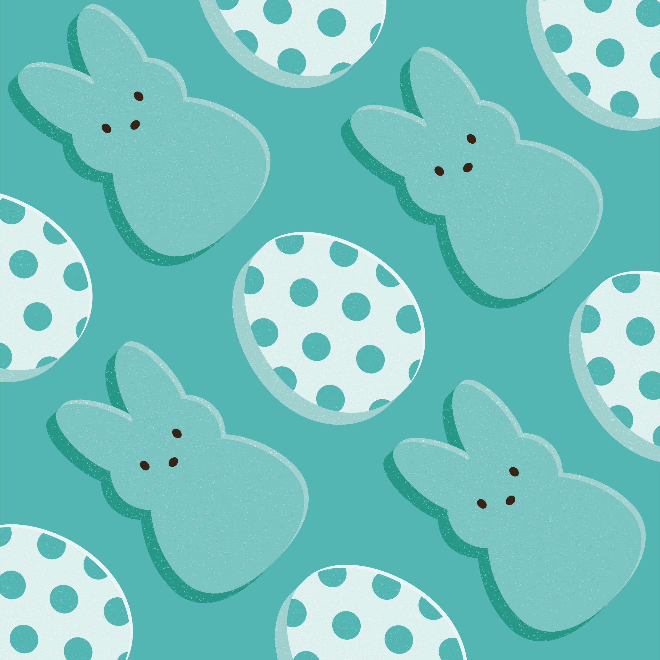 Pattern of teal bunny silhouettes and polka-dotted eggs on a light teal background.